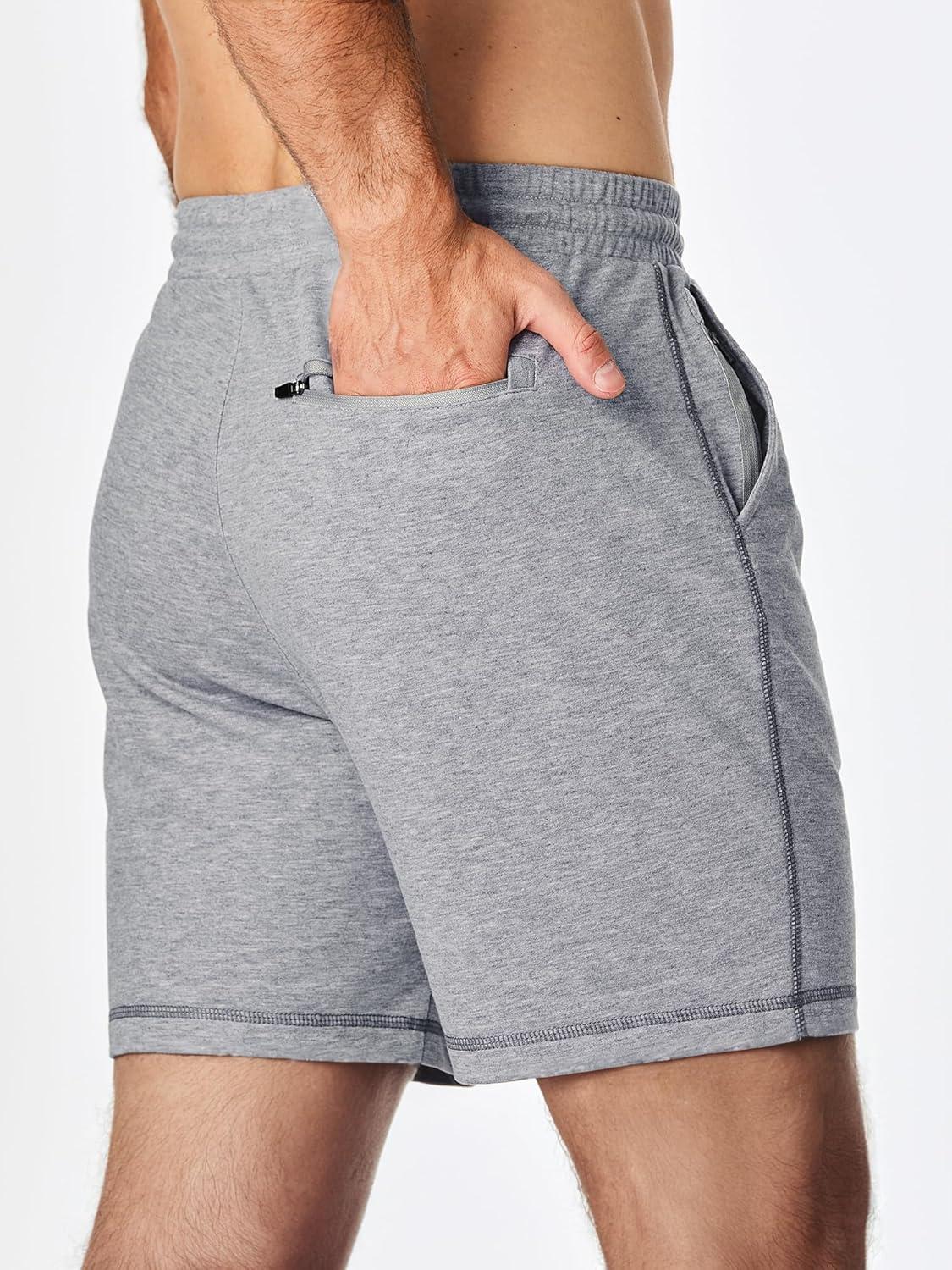 imageJMIERR Mens Gym Shorts Cotton 7quot Running Comfy Workout Shorts Zipper Pocket Sweat ShortsC Grey