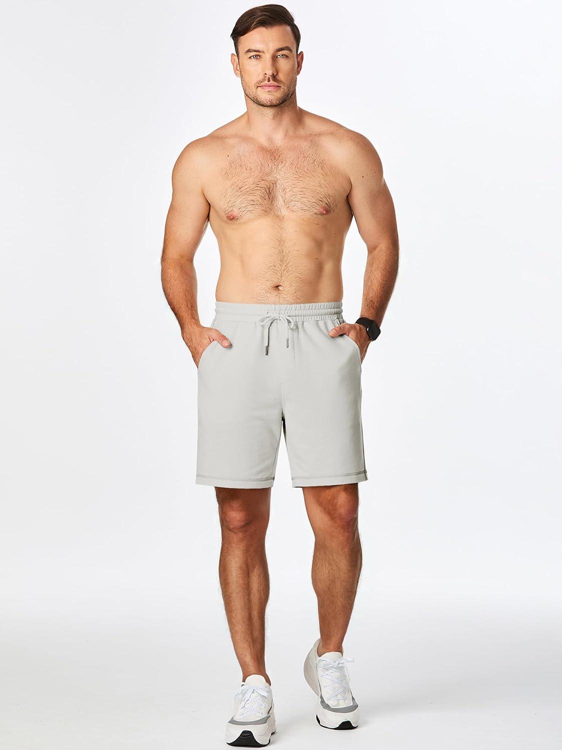 imageJMIERR Mens Gym Shorts Cotton 7quot Running Comfy Workout Shorts Zipper Pocket Sweat ShortsD Grey 01