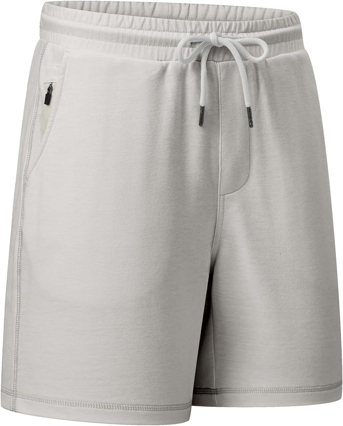 imageJMIERR Mens Gym Shorts Cotton 7quot Running Comfy Workout Shorts Zipper Pocket Sweat ShortsD Grey 01