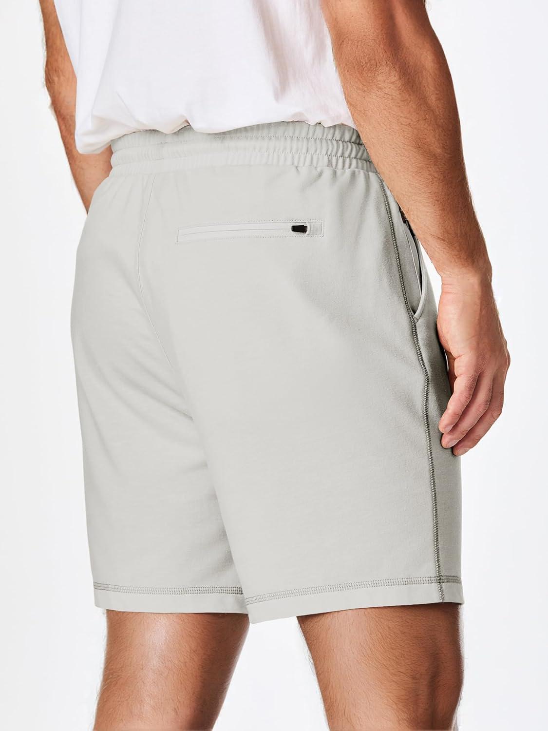 imageJMIERR Mens Gym Shorts Cotton 7quot Running Comfy Workout Shorts Zipper Pocket Sweat ShortsD Grey 01