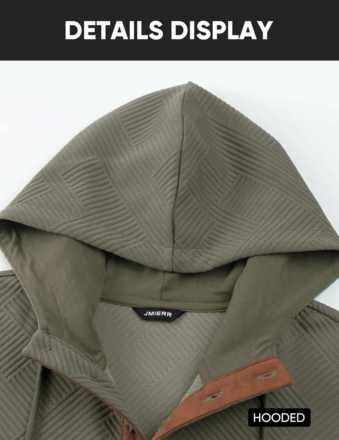 imageJMIERR Mens Hoodies Fall Casual Cotton Textured Long Sleeve Half Button Pullover Hooded SweatshirtsJungle Green