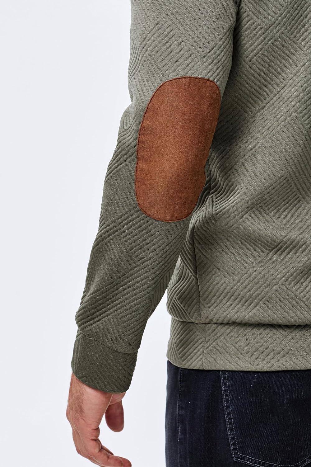 imageJMIERR Mens Hoodies Fall Casual Cotton Textured Long Sleeve Half Button Pullover Hooded SweatshirtsJungle Green