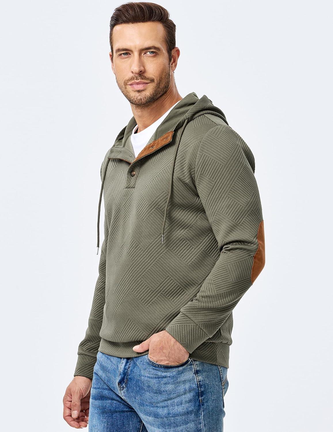 imageJMIERR Mens Hoodies Fall Casual Cotton Textured Long Sleeve Half Button Pullover Hooded SweatshirtsJungle Green