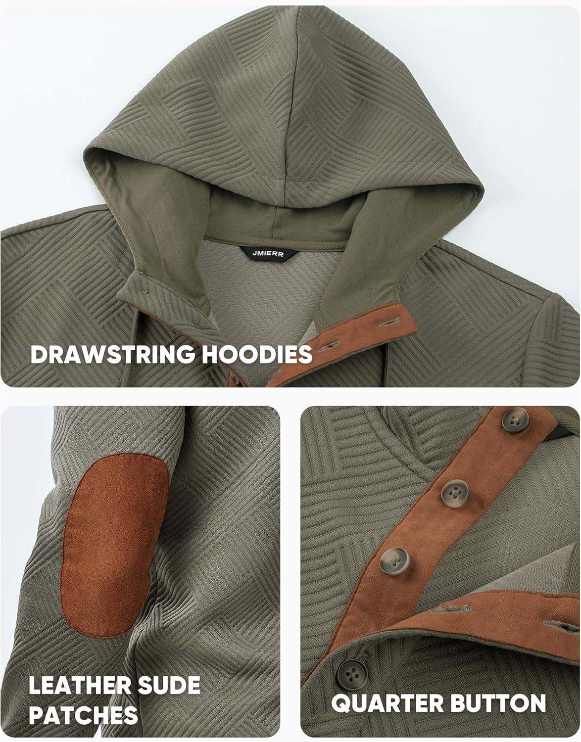 imageJMIERR Mens Hoodies Fall Casual Cotton Textured Long Sleeve Half Button Pullover Hooded SweatshirtsJungle Green