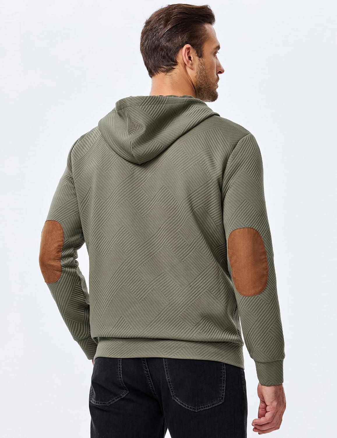 imageJMIERR Mens Hoodies Fall Casual Cotton Textured Long Sleeve Half Button Pullover Hooded SweatshirtsJungle Green