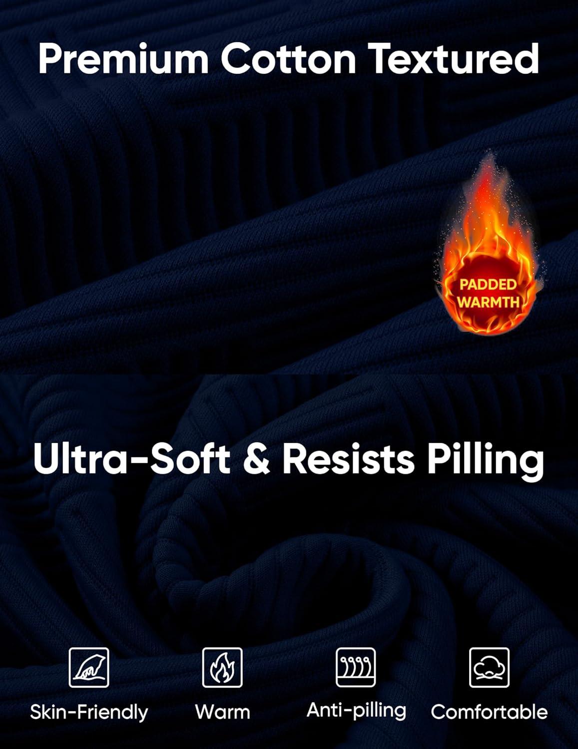 imageJMIERR Mens Hoodies Fall Casual Cotton Textured Long Sleeve Half Button Pullover Hooded SweatshirtsNavy Blue