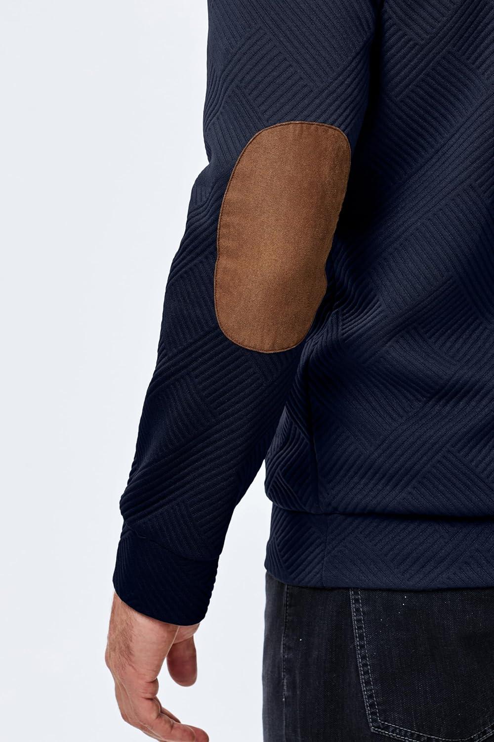 imageJMIERR Mens Hoodies Fall Casual Cotton Textured Long Sleeve Half Button Pullover Hooded SweatshirtsNavy Blue