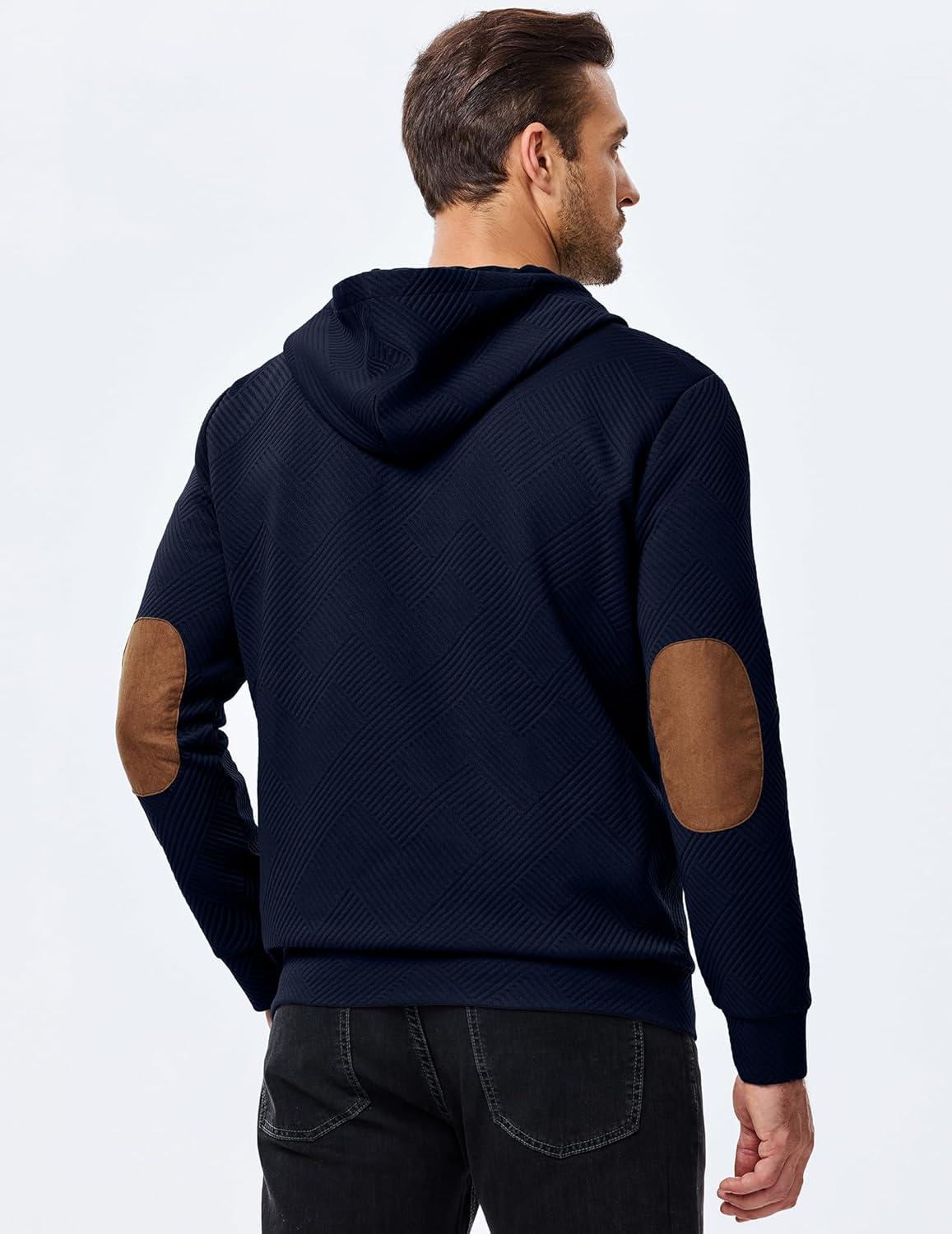 imageJMIERR Mens Hoodies Fall Casual Cotton Textured Long Sleeve Half Button Pullover Hooded SweatshirtsNavy Blue