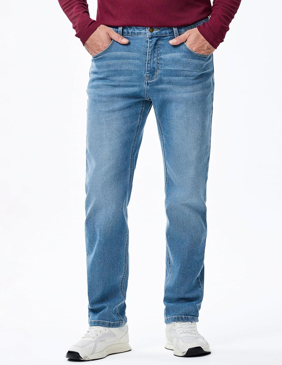 imageJMIERR Mens Jeans Regular Fit Straight Stretch Classic Casual Denim PantsDusk Blue