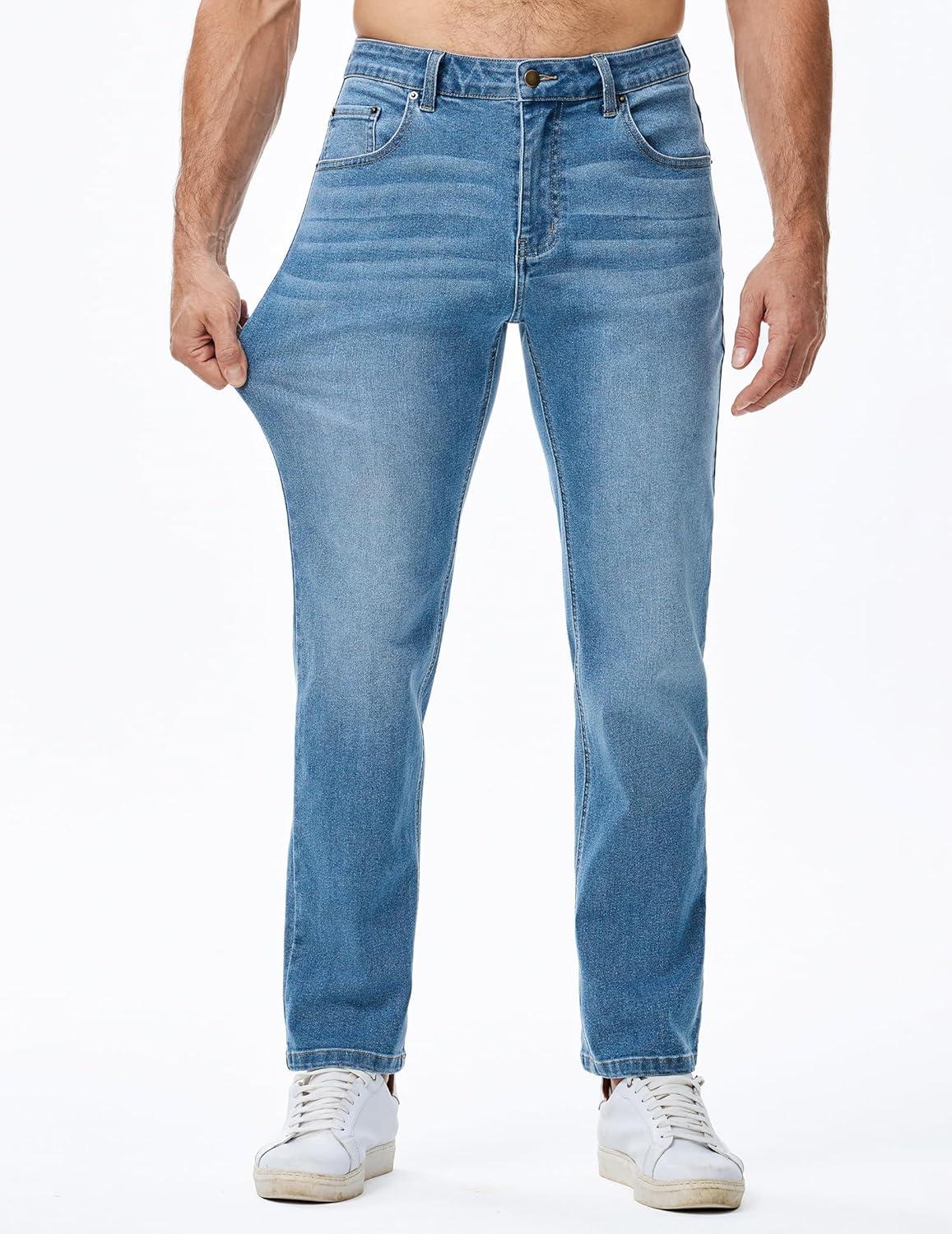 imageJMIERR Mens Jeans Regular Fit Straight Stretch Classic Casual Denim PantsDusk Blue