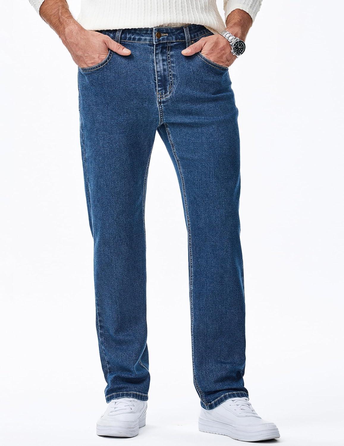 imageJMIERR Mens Jeans Regular Fit Straight Stretch Classic Casual Denim PantsNavy Blue