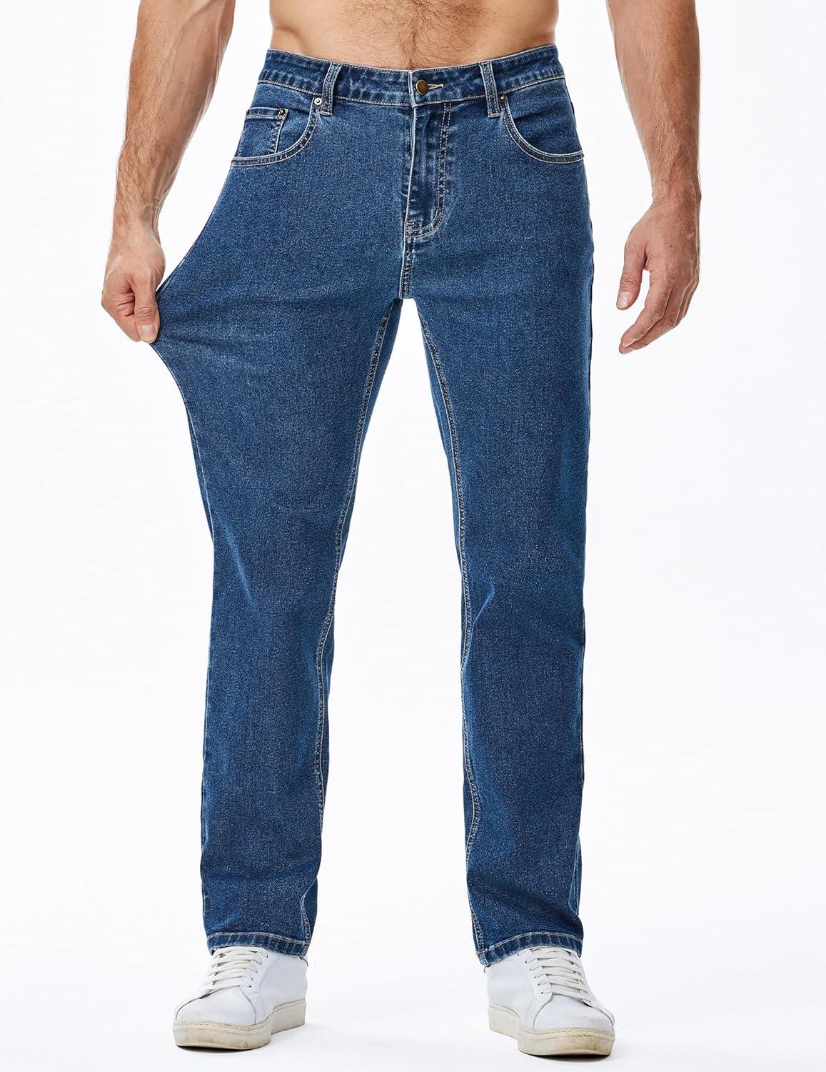 imageJMIERR Mens Jeans Regular Fit Straight Stretch Classic Casual Denim PantsNavy Blue