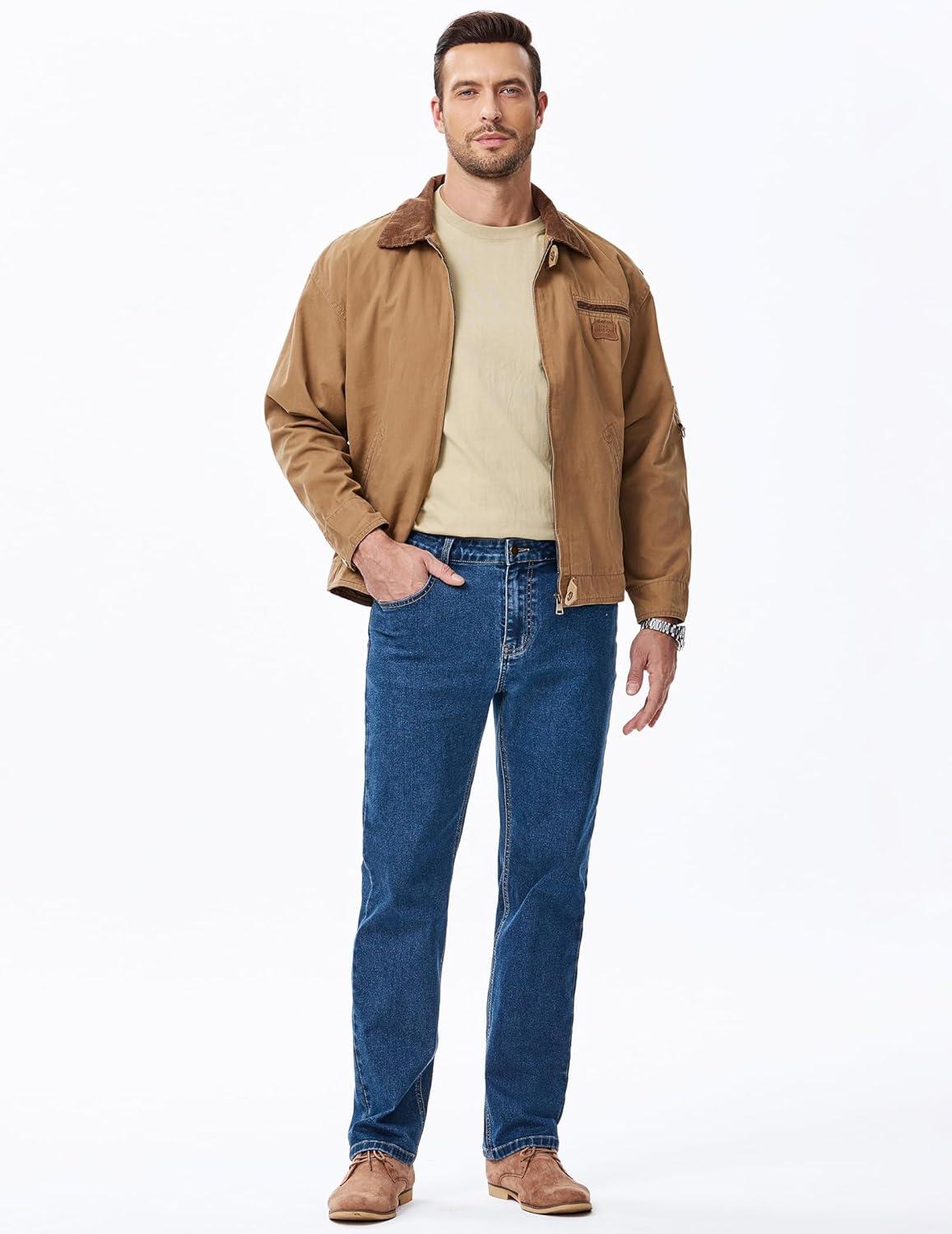 imageJMIERR Mens Jeans Regular Fit Straight Stretch Classic Casual Denim PantsNavy Blue