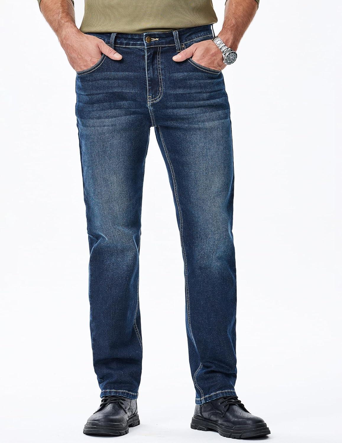 imageJMIERR Mens Jeans Regular Fit Straight Stretch Classic Casual Denim PantsSail Blue