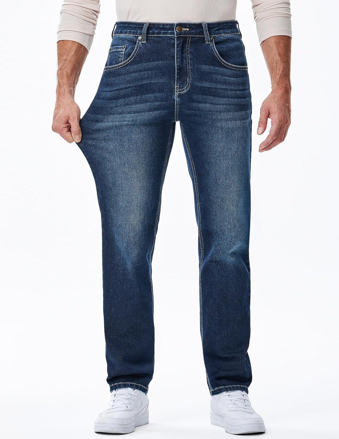 imageJMIERR Mens Jeans Regular Fit Straight Stretch Classic Casual Denim PantsSail Blue