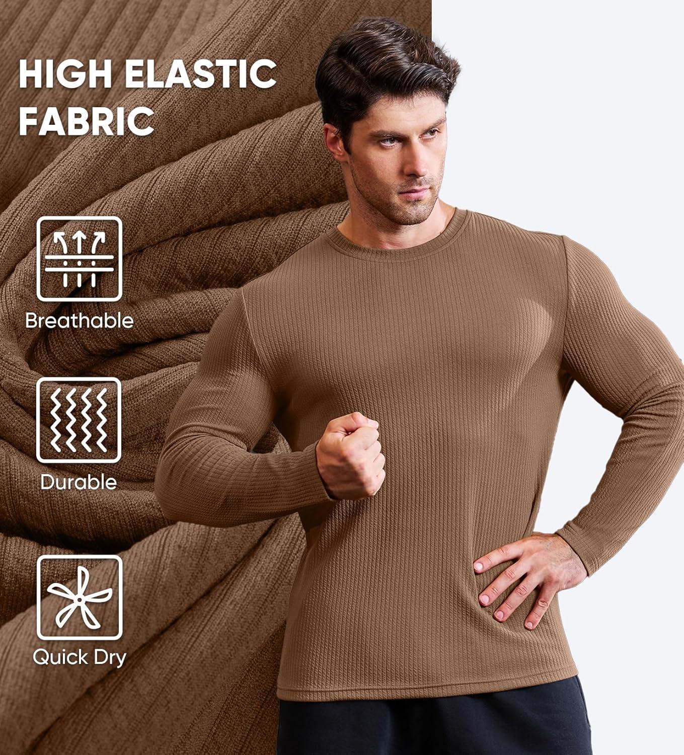 imageJMIERR Mens Long Sleeve Muscle T Shirts Casual Crewneck Knitted Longline Textured Tee Shirts for Gym WorkoutCamel