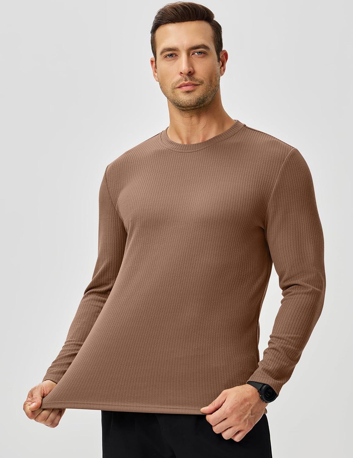 imageJMIERR Mens Long Sleeve Muscle T Shirts Casual Crewneck Knitted Longline Textured Tee Shirts for Gym WorkoutCamel