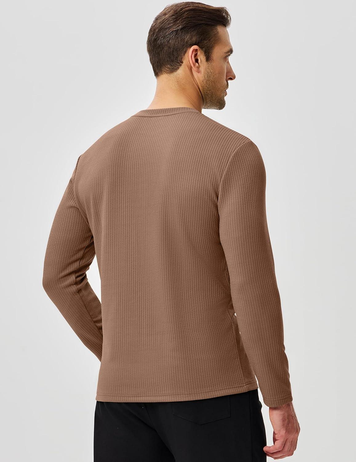 imageJMIERR Mens Long Sleeve Muscle T Shirts Casual Crewneck Knitted Longline Textured Tee Shirts for Gym WorkoutCamel