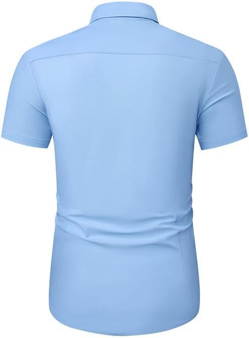 imageJMIERR Mens Muscle Fit Dress Shirts Summer Casual Button Down Short Sleeve High Stretch WrinkleFree ShirtA Blue