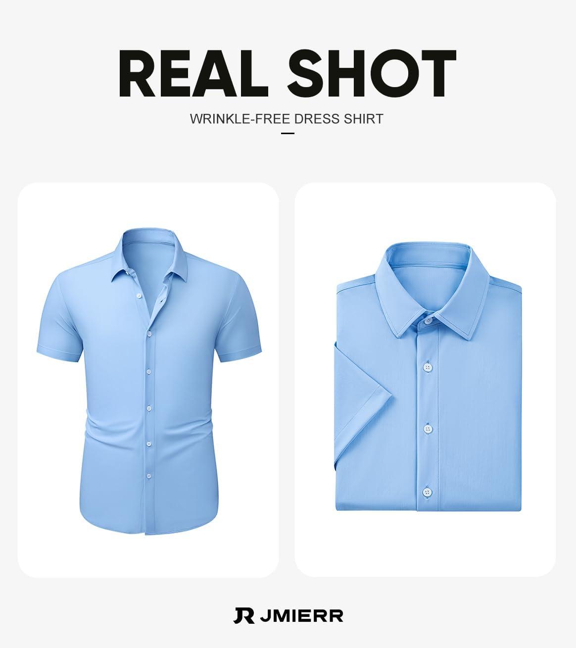 imageJMIERR Mens Muscle Fit Dress Shirts Summer Casual Button Down Short Sleeve High Stretch WrinkleFree ShirtA Blue