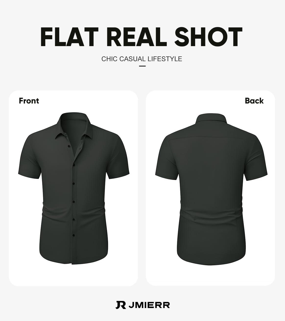 imageJMIERR Mens Muscle Fit Dress Shirts Summer Casual Button Down Short Sleeve High Stretch WrinkleFree ShirtA Dark Grey
