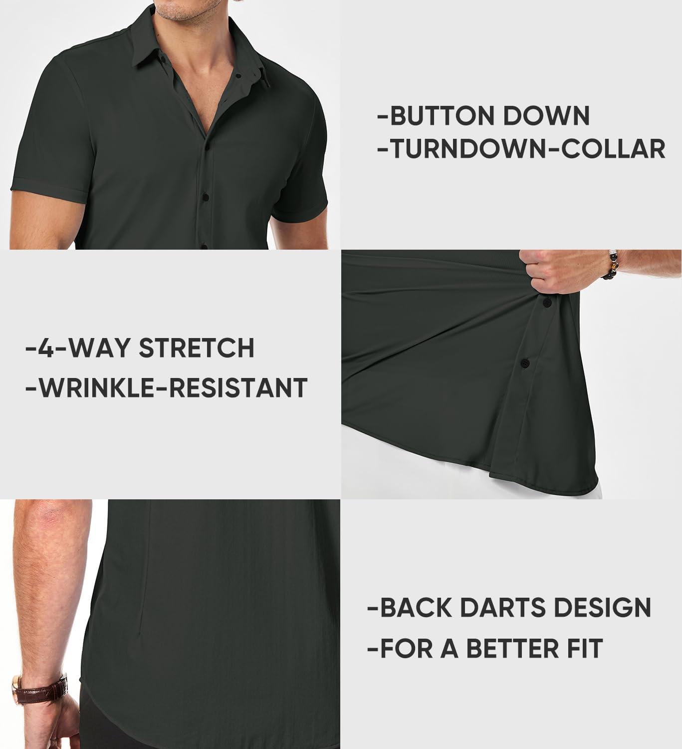 imageJMIERR Mens Muscle Fit Dress Shirts Summer Casual Button Down Short Sleeve High Stretch WrinkleFree ShirtA Dark Grey