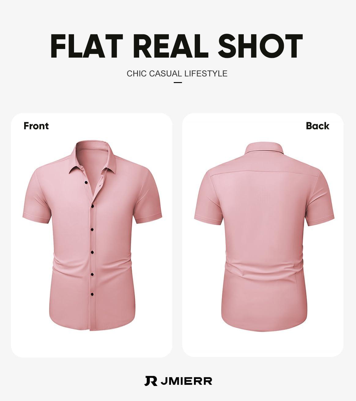 imageJMIERR Mens Muscle Fit Dress Shirts Summer Casual Button Down Short Sleeve High Stretch WrinkleFree ShirtC Pink