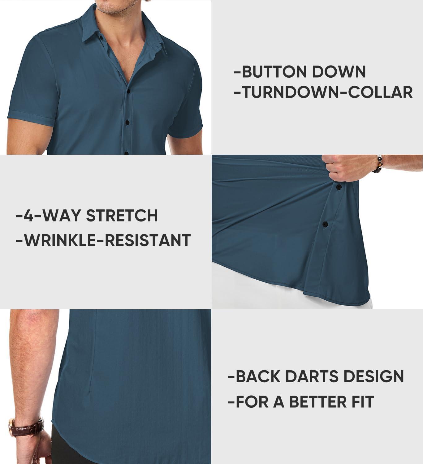 imageJMIERR Mens Muscle Fit Dress Shirts Summer Casual Button Down Short Sleeve High Stretch WrinkleFree ShirtE Blue 2