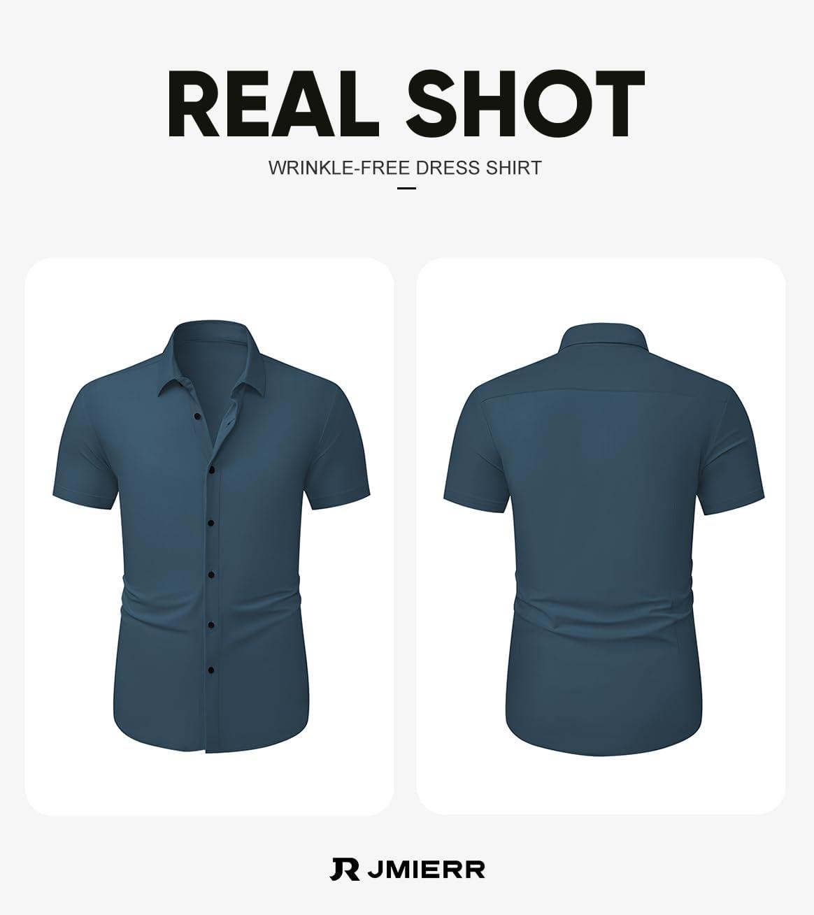imageJMIERR Mens Muscle Fit Dress Shirts Summer Casual Button Down Short Sleeve High Stretch WrinkleFree ShirtE Blue 2