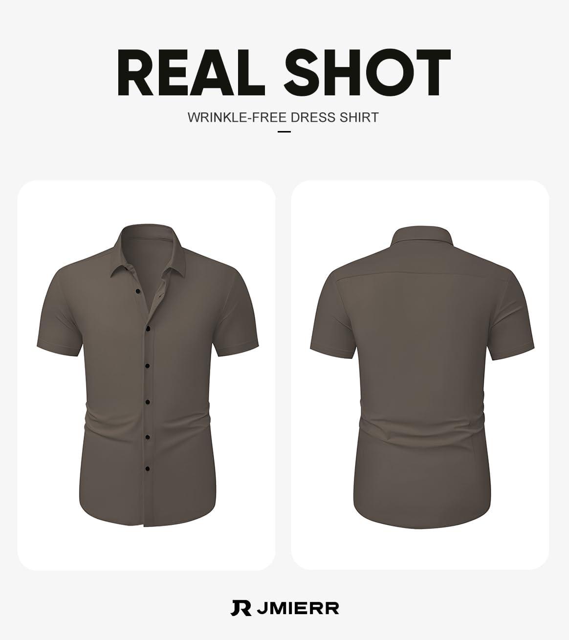 imageJMIERR Mens Muscle Fit Dress Shirts Summer Casual Button Down Short Sleeve High Stretch WrinkleFree ShirtE Brown