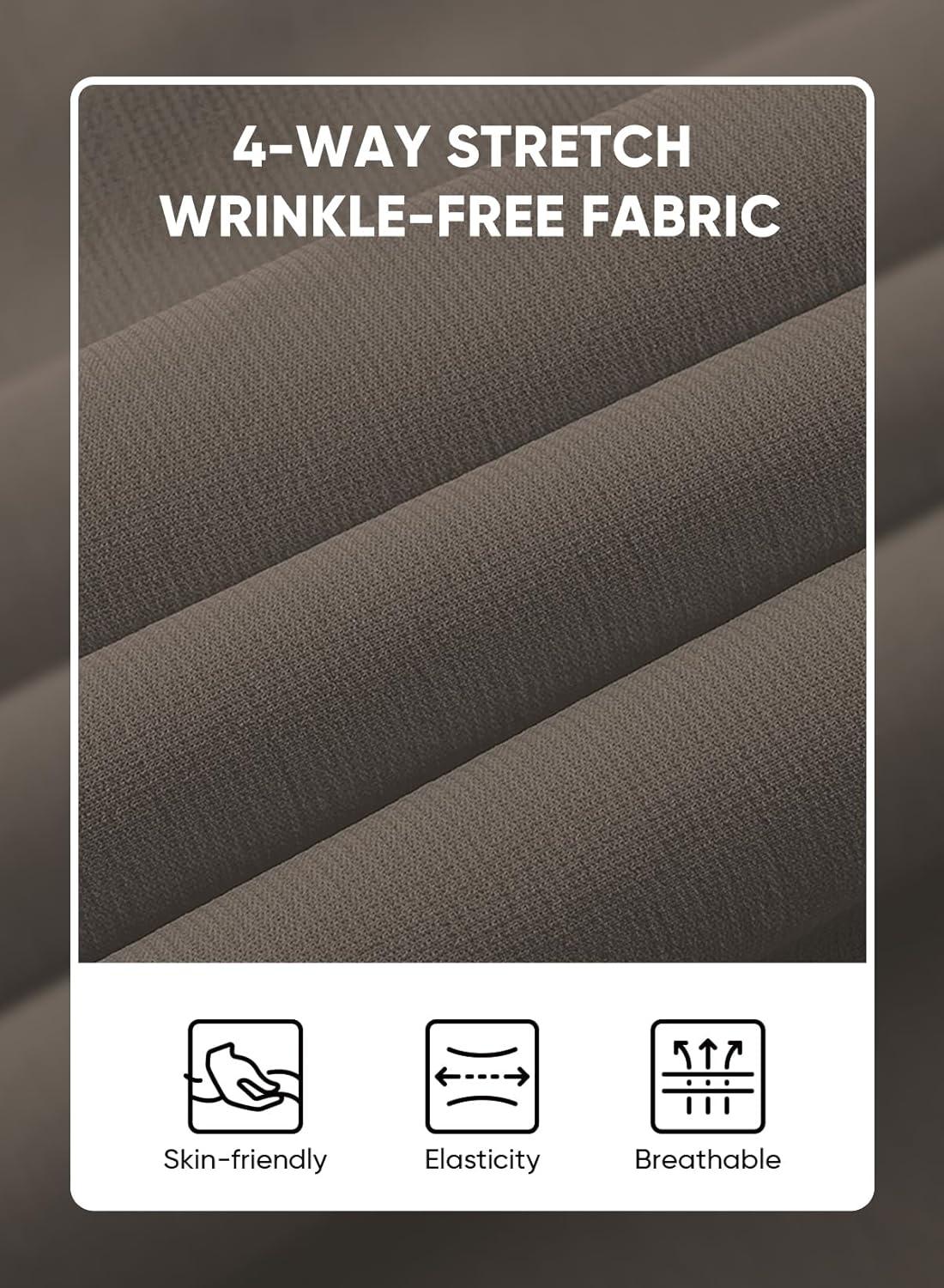 imageJMIERR Mens Muscle Fit Dress Shirts Summer Casual Button Down Short Sleeve High Stretch WrinkleFree ShirtE Brown