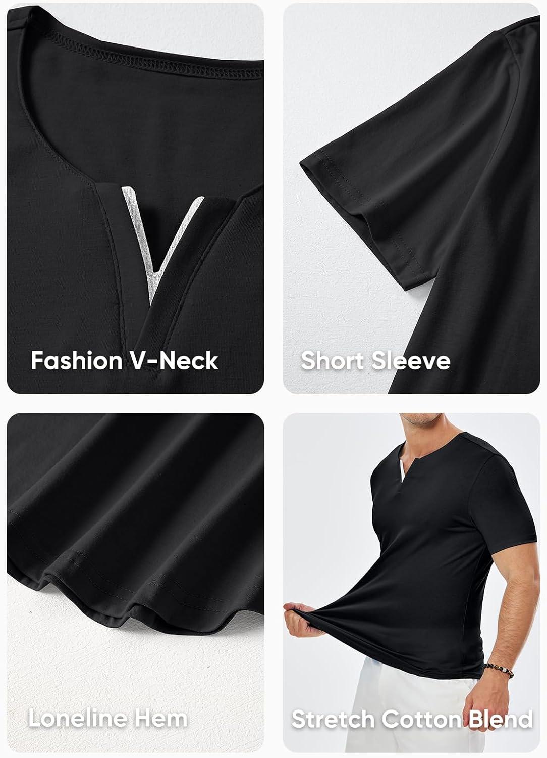 imageJMIERR Mens Muscle Slim T Shirts Summer V Neck Gym Shirt Casual Cotton Workout Athletic Longline Tees0 Black
