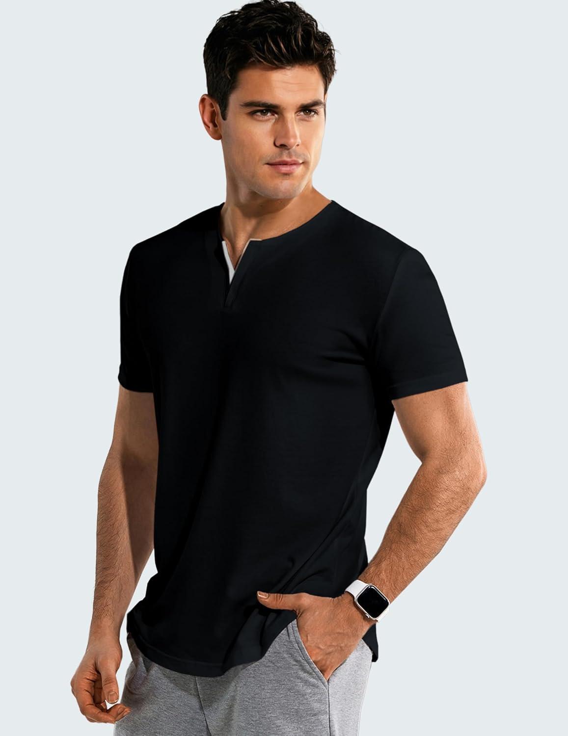 imageJMIERR Mens Muscle Slim T Shirts Summer V Neck Gym Shirt Casual Cotton Workout Athletic Longline Tees0 Black