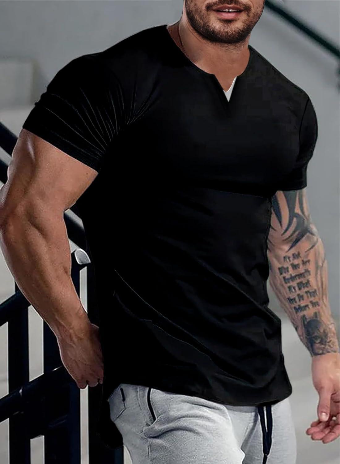imageJMIERR Mens Muscle Slim T Shirts Summer V Neck Gym Shirt Casual Cotton Workout Athletic Longline Tees0 Black