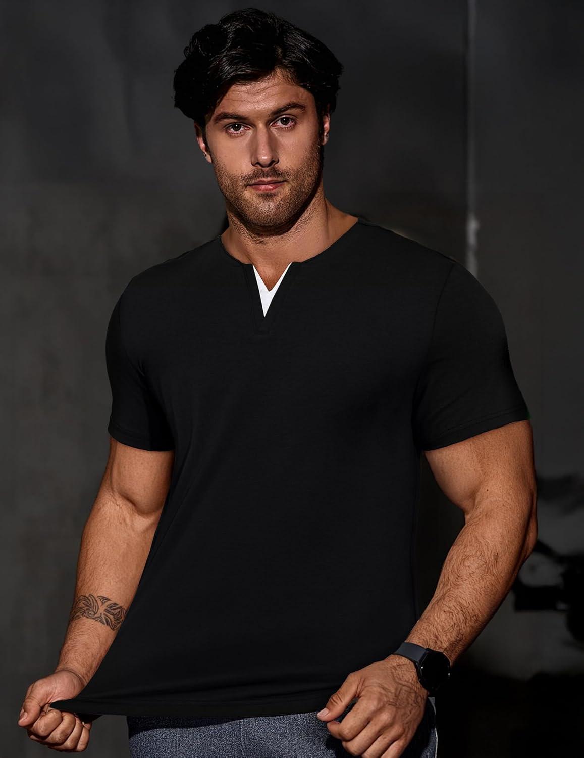 imageJMIERR Mens Muscle Slim T Shirts Summer V Neck Gym Shirt Casual Cotton Workout Athletic Longline Tees0 Black