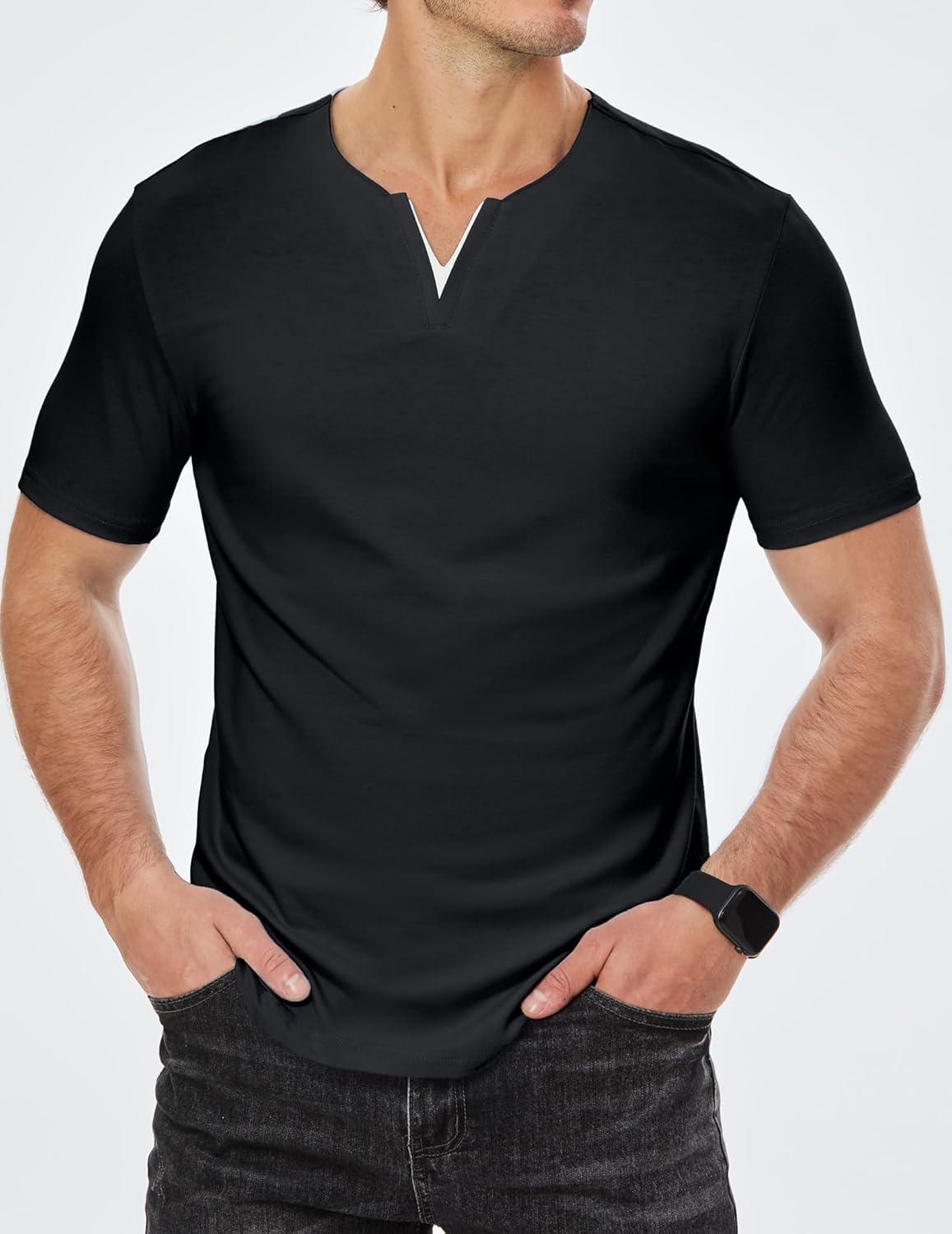 imageJMIERR Mens Muscle Slim T Shirts Summer V Neck Gym Shirt Casual Cotton Workout Athletic Longline Tees0 Black