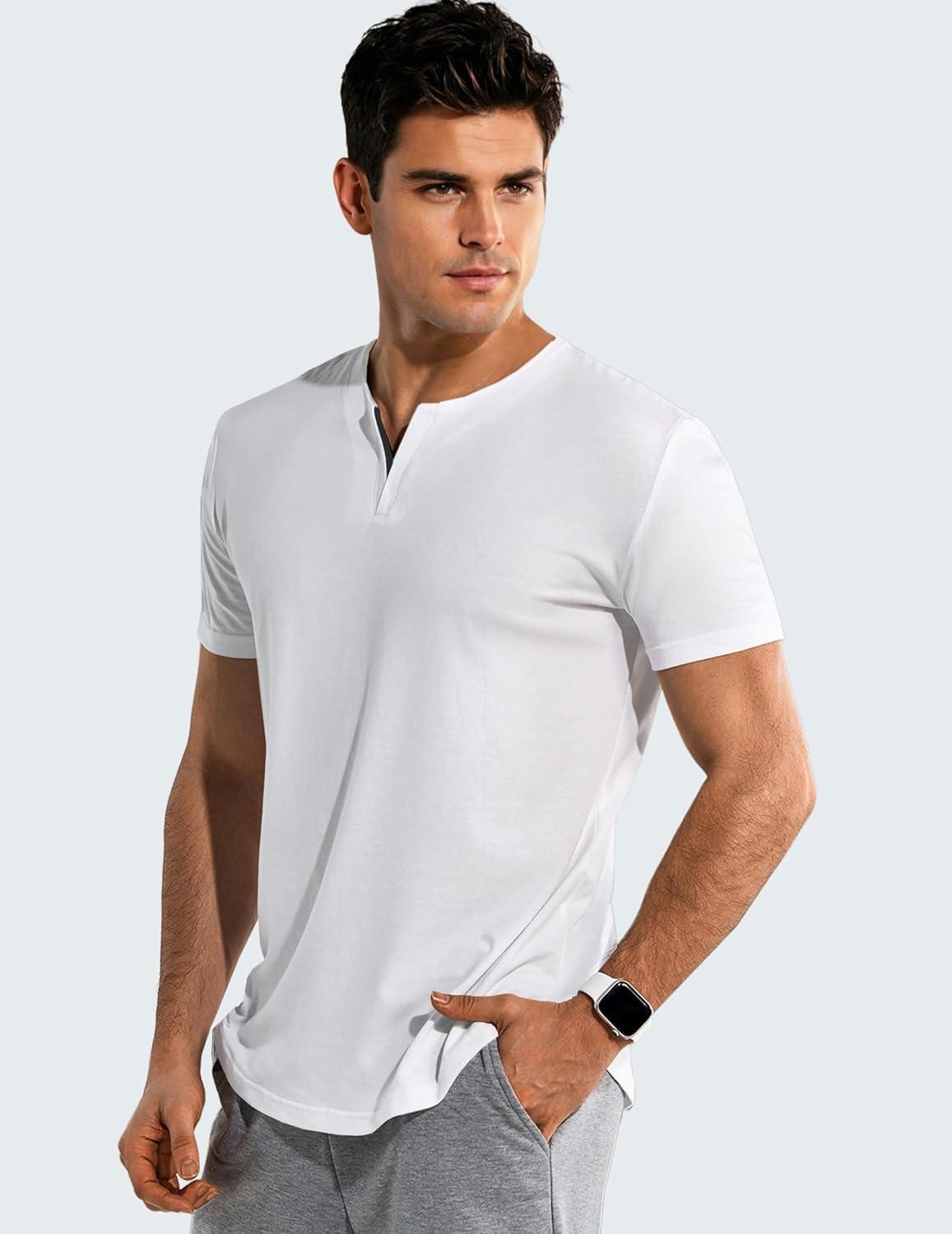 imageJMIERR Mens Muscle Slim T Shirts Summer V Neck Gym Shirt Casual Cotton Workout Athletic Longline Tees0 White