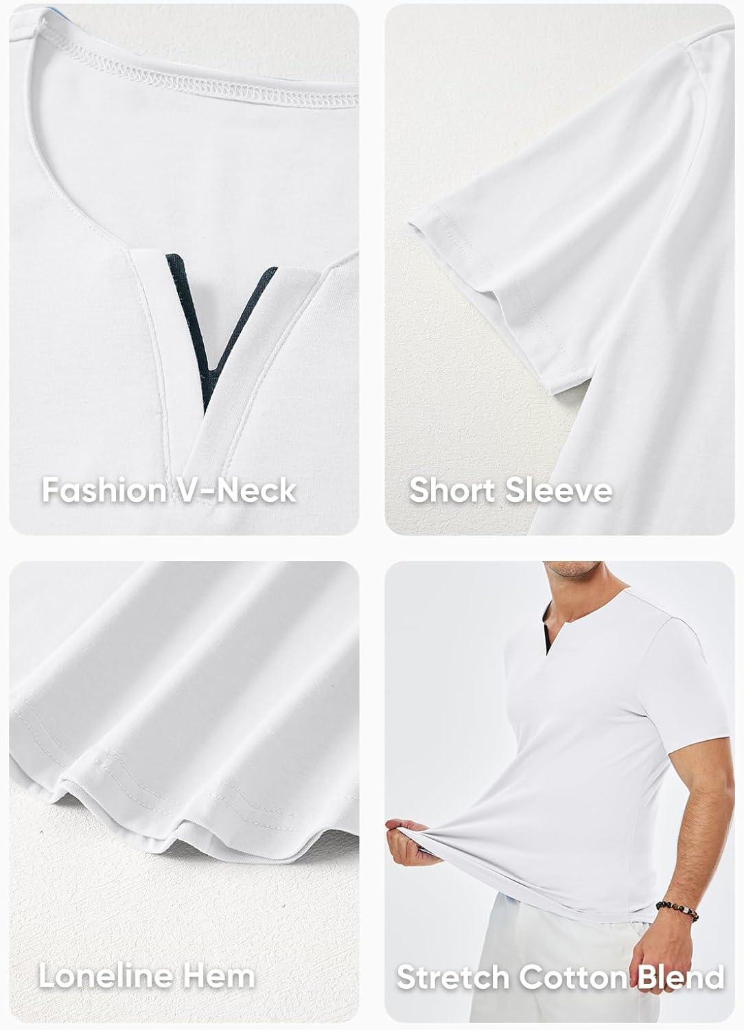 imageJMIERR Mens Muscle Slim T Shirts Summer V Neck Gym Shirt Casual Cotton Workout Athletic Longline Tees0 White