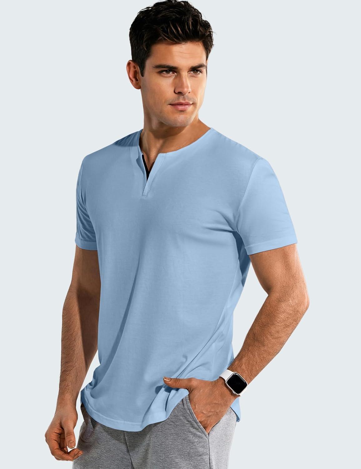 imageJMIERR Mens Muscle Slim T Shirts Summer V Neck Gym Shirt Casual Cotton Workout Athletic Longline TeesA Blue