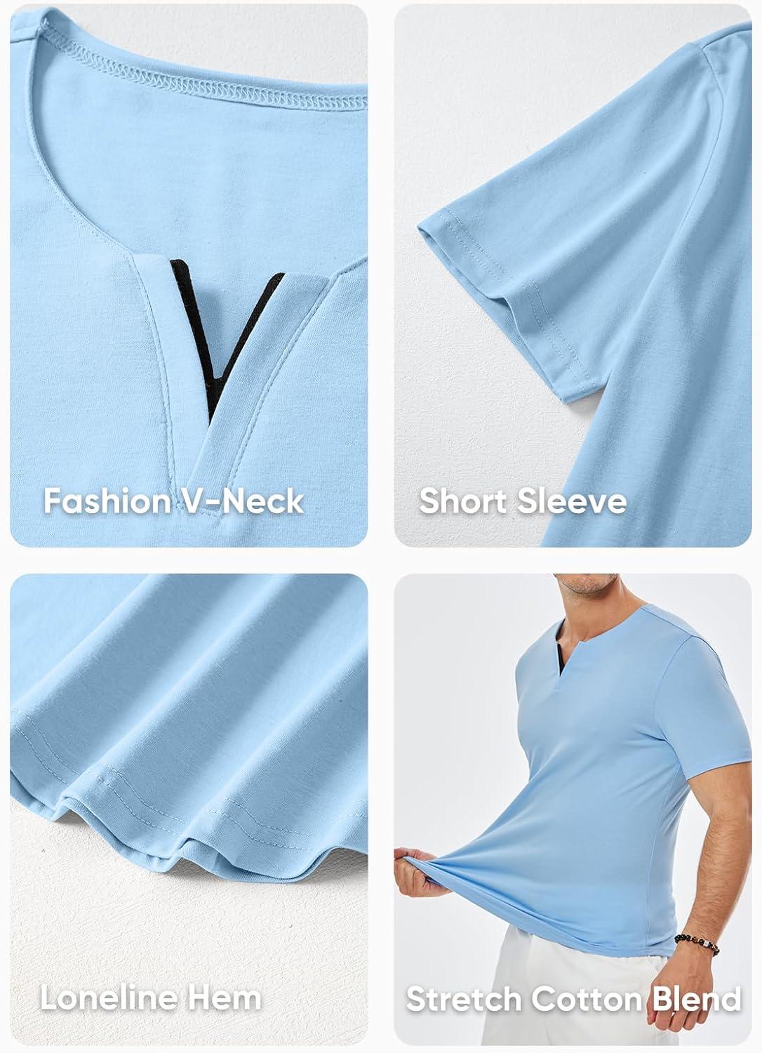 imageJMIERR Mens Muscle Slim T Shirts Summer V Neck Gym Shirt Casual Cotton Workout Athletic Longline TeesA Blue