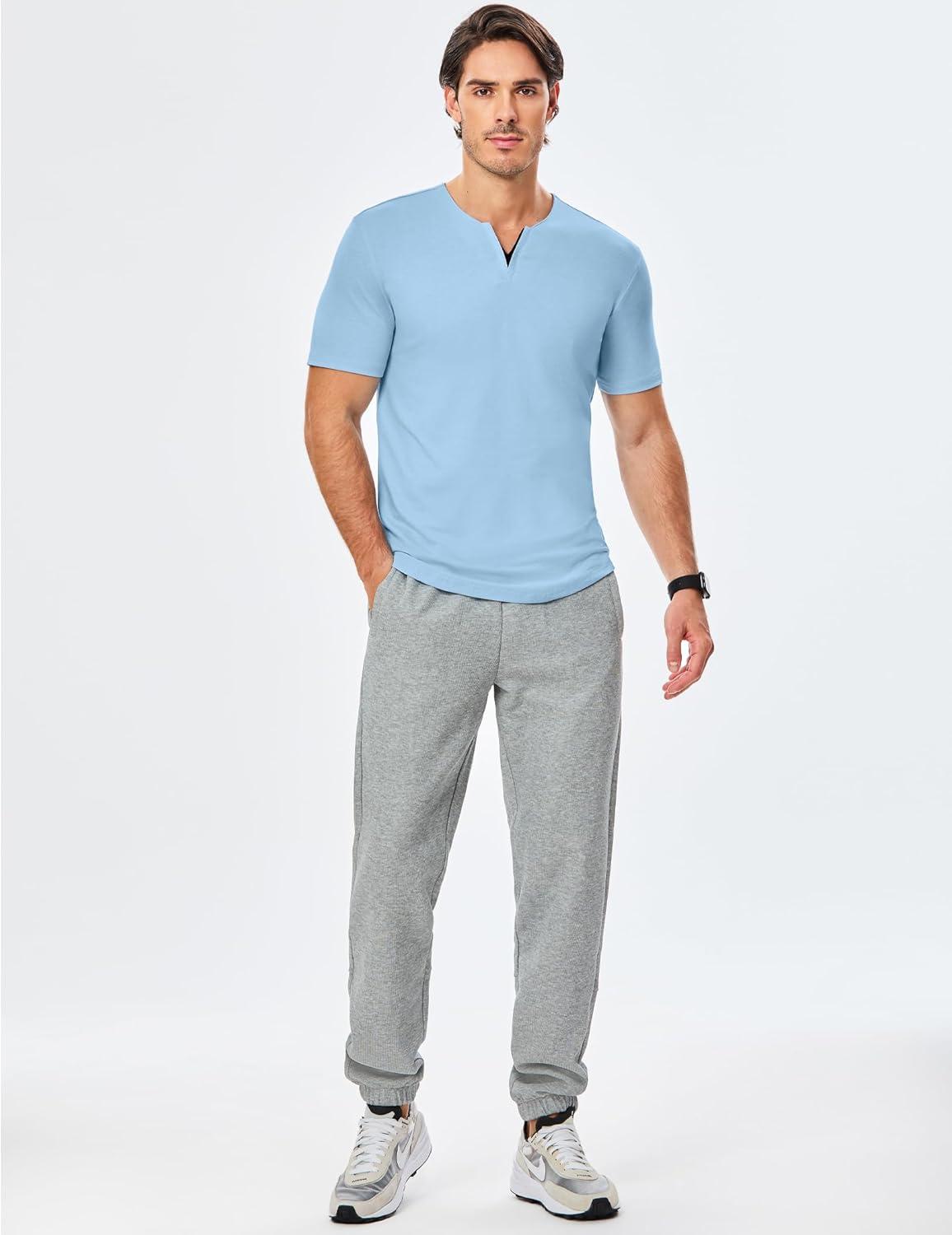 imageJMIERR Mens Muscle Slim T Shirts Summer V Neck Gym Shirt Casual Cotton Workout Athletic Longline TeesA Blue