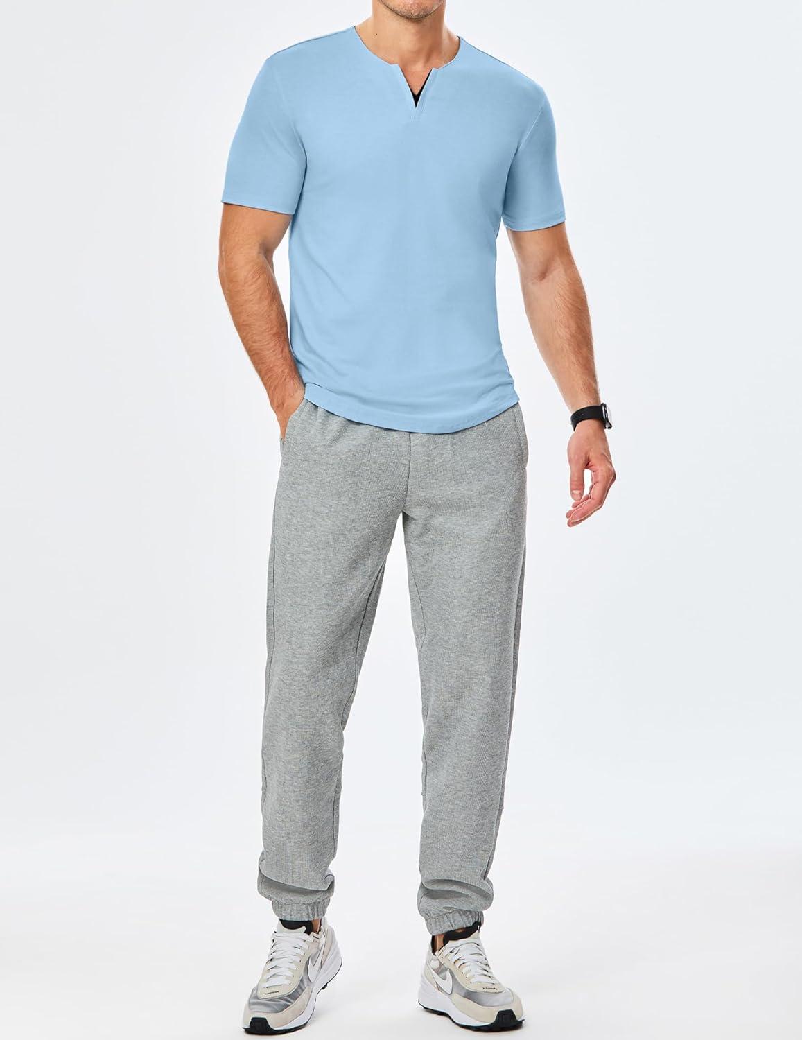 imageJMIERR Mens Muscle Slim T Shirts Summer V Neck Gym Shirt Casual Cotton Workout Athletic Longline TeesA Blue