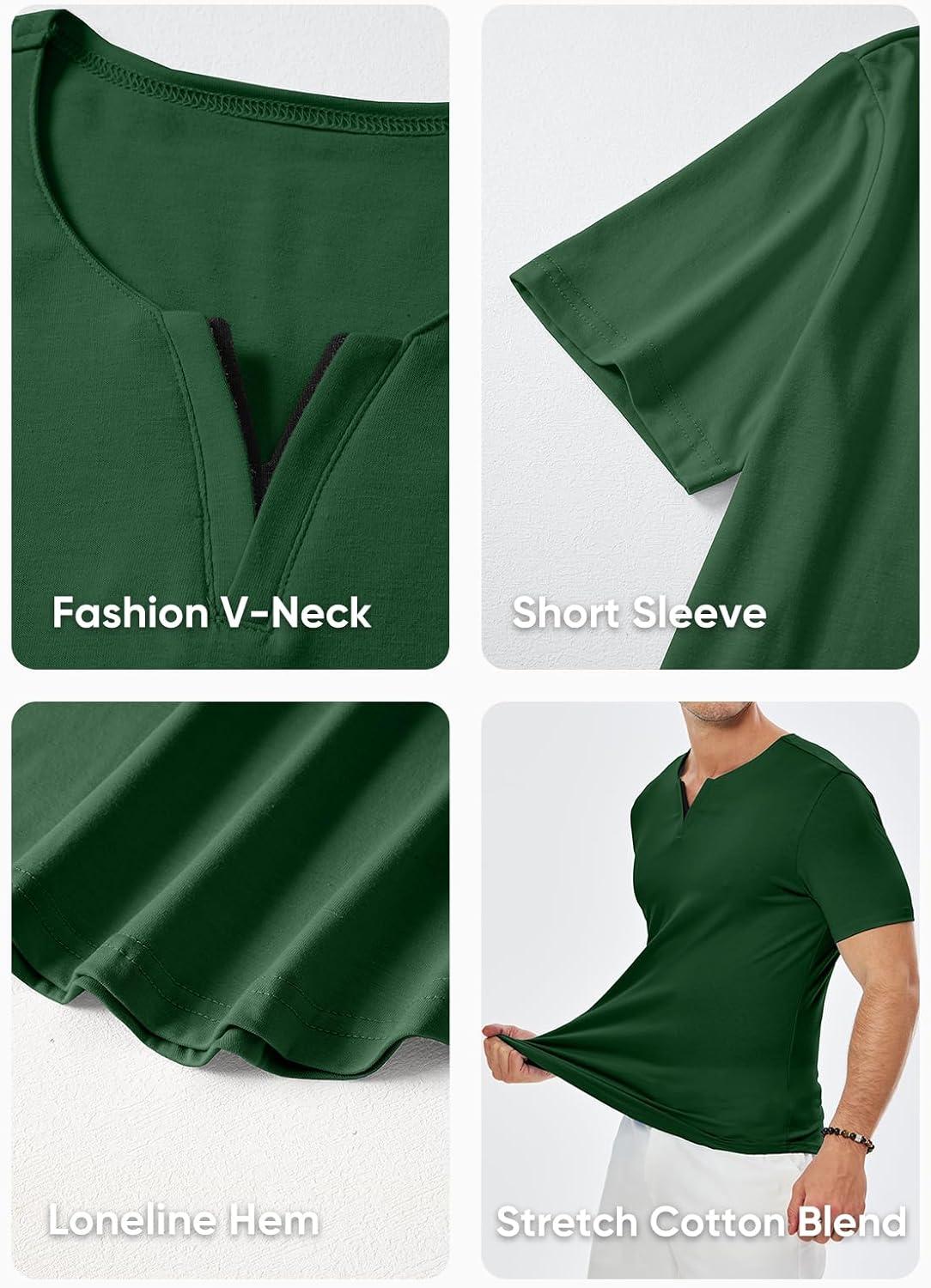 imageJMIERR Mens Muscle Slim T Shirts Summer V Neck Gym Shirt Casual Cotton Workout Athletic Longline TeesD Dark Green