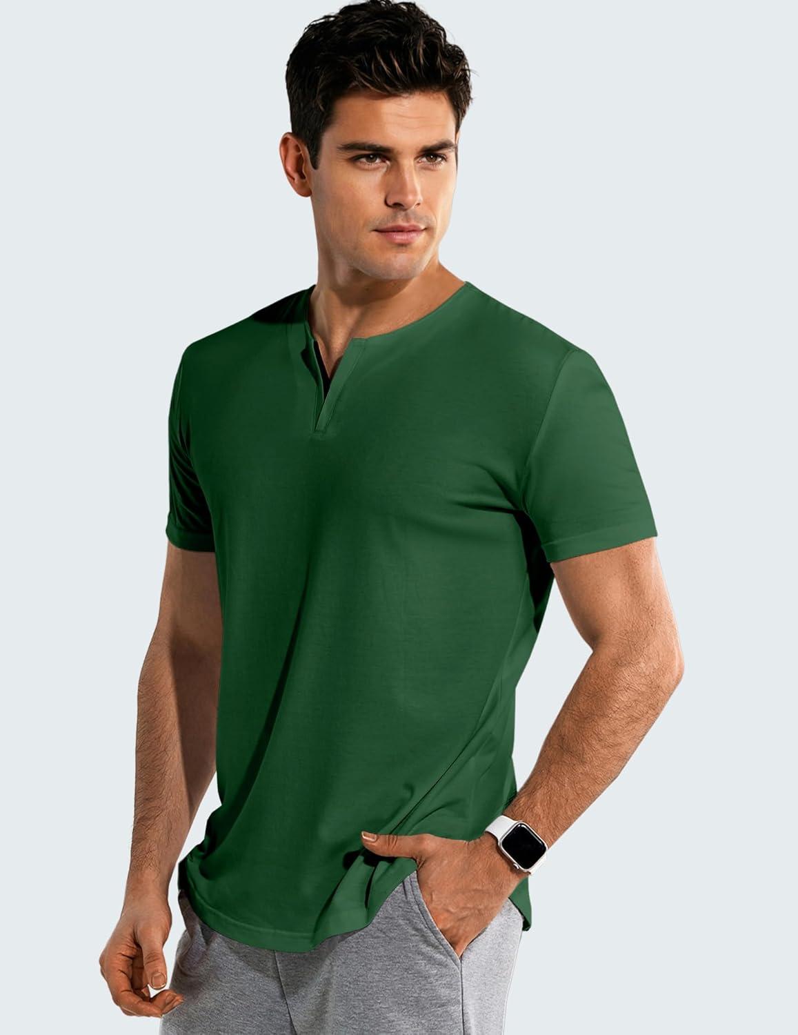 imageJMIERR Mens Muscle Slim T Shirts Summer V Neck Gym Shirt Casual Cotton Workout Athletic Longline TeesD Dark Green