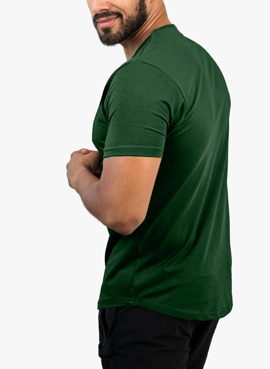 imageJMIERR Mens Muscle Slim T Shirts Summer V Neck Gym Shirt Casual Cotton Workout Athletic Longline TeesD Dark Green