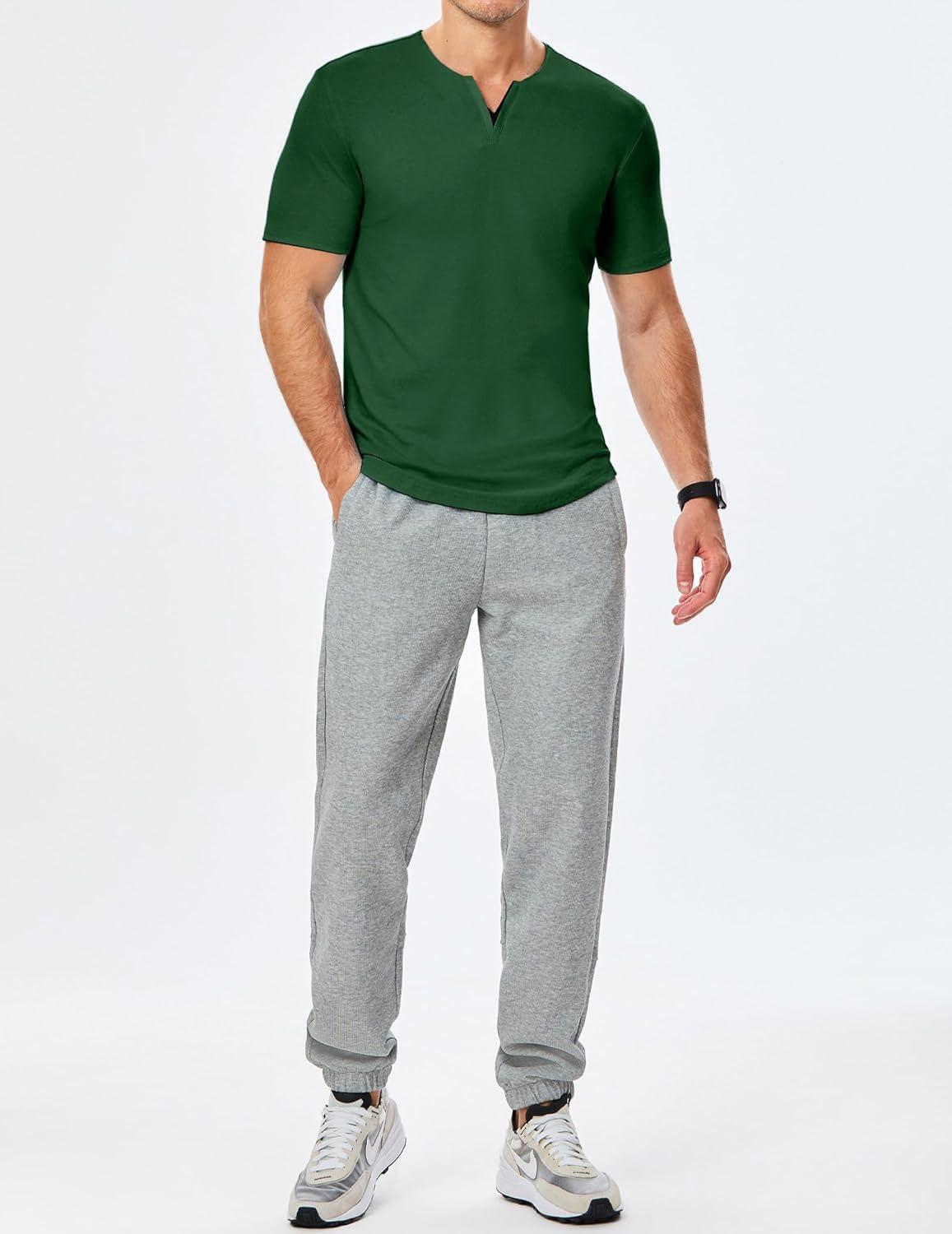 imageJMIERR Mens Muscle Slim T Shirts Summer V Neck Gym Shirt Casual Cotton Workout Athletic Longline TeesD Dark Green