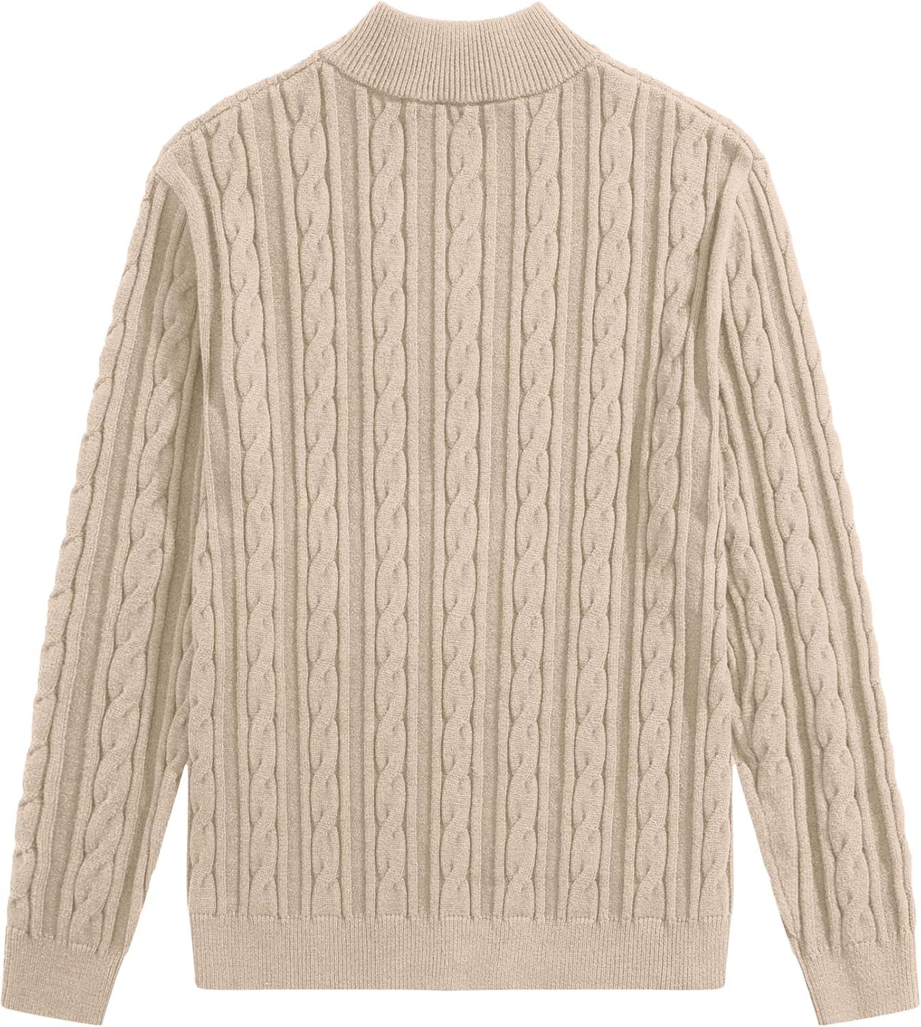 imageJMIERR Mens Quarter Zip Pullover Sweater Cable Knit Casual Stand Collar Texture Knitted SweatersBeige