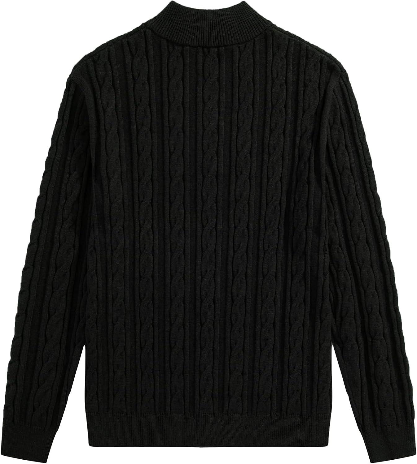imageJMIERR Mens Quarter Zip Pullover Sweater Cable Knit Casual Stand Collar Texture Knitted SweatersBlack