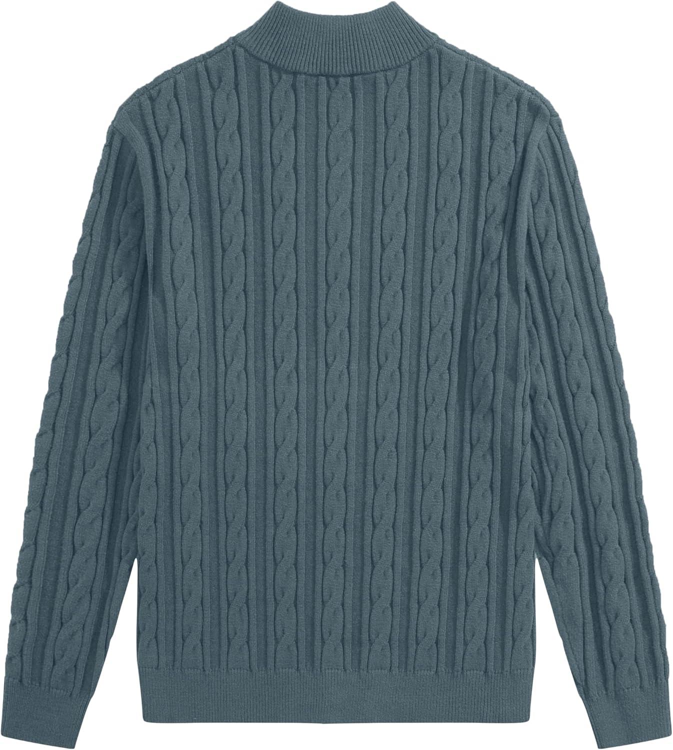 imageJMIERR Mens Quarter Zip Pullover Sweater Cable Knit Casual Stand Collar Texture Knitted SweatersBlue