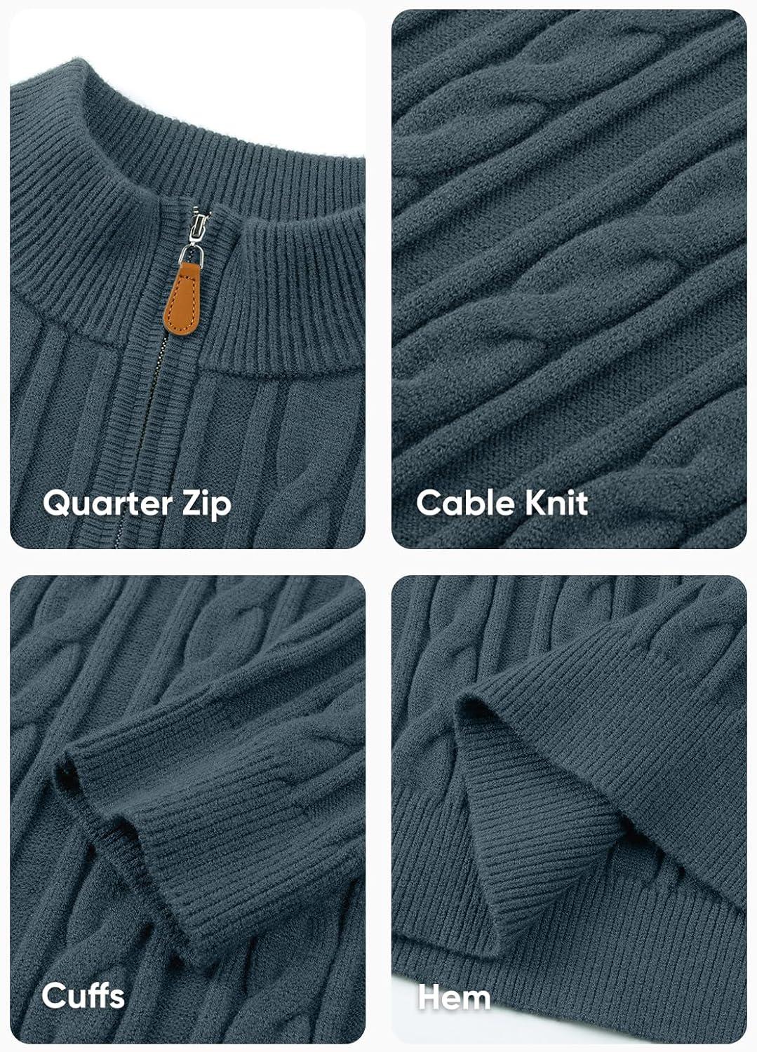 imageJMIERR Mens Quarter Zip Pullover Sweater Cable Knit Casual Stand Collar Texture Knitted SweatersBlue
